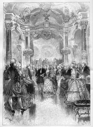 Teater: ”” Manon””, komisk opera av Henri (Henry) Meilhac (1831-1897) och Philippe Gille (1831-1901) på en musik av Jules Massenet (1842-1912) representerad på Opera Comique. Gravyr i ""The Illustrated World""