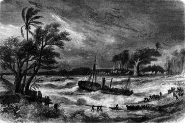 Tidvattenvåg i Rufisque (Senegal) på 1700-talet.