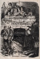 Titelsidan för "" Historia om hemliga, politiska och religiösa sällskap"" av Pierre Zaccone (1817-1895)