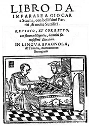 Titelsidan för "" Den här boken och att lära sig spela schack "" (Schack) av Pedro Damiano (Damiao de Odemira 1480-1544) från 1512.