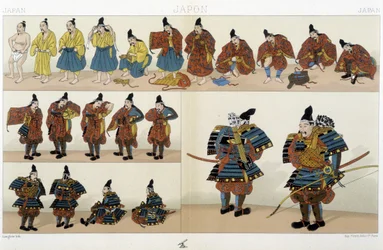 Traditionella japanska samurajkläder - i ”The Historical Costume” av Racinet