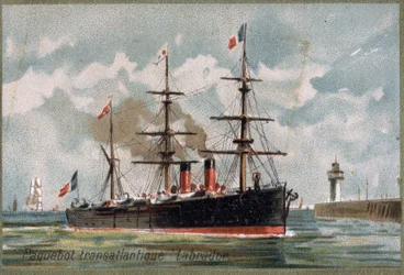 Transatlantisk liner “Labrador.””” omkring 1880. 1800-talskromolitografi.