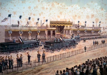 Transport: invigning av järnvägslinjen mellan Paris och Strasbourg. 1864. Gravyr Paris, B.N.