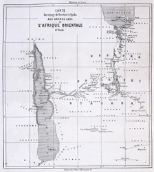 Resekarta över Richard Francis Burton, brittisk upptäcktsresande (1821-1890) och Speke till de stora sjöarna i Östafrika 1857-59 - i Tour du Monde