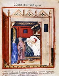 Avhandling om medicin "" Tacuinum sanitatis"" 1300-talet: människor pratar under sömnen. 1300-talet. B.N., Wien.