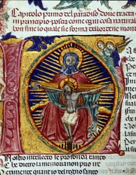 Treenighet (den Helige Andes duva ses i Faderns skägg). Codex upplyst