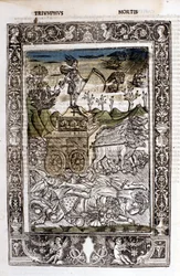 Triumf för Francesco Petrarcas (Petrarca) död. 1400-talsmanuskript.