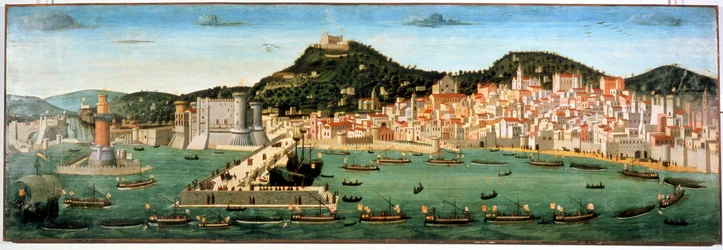 Ferdinand I:s (1423-1494) flottas triumfartade återkomst efter slaget vid Ischia mot René I av Anjou, den gode (1409-1480). 6 juli 1464. Neapel, Nationalmuseet i San Martino.