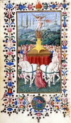 Triunfus Amoris (kärlekstriumf) av Francesco Petrarca (Petrarca). 1400-talsmanuskript. Trivulziana, Milano.