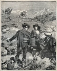Två bönder från Sierra Almagrera i Spanien upptäckte Jarosos silverfyndighet 1838. Gravyr från 1885 i "" Les arts et metiers illustres"" av Adolphe BITARD.