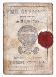 Två shillingbiljett för reserverade platser vid "Mr Gypsums Forty-Fourth Ascent", 1 oktober 1841