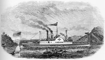 USA:s historia: Ångbåt - Oregon (gravyr)
