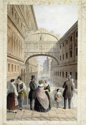 Venitiens sur le pont des soupirs (suckarnas bro) - i "" Album des principales views de Venise "", ill. av Marco Moro, red. Gio Brizeghel, v.1840