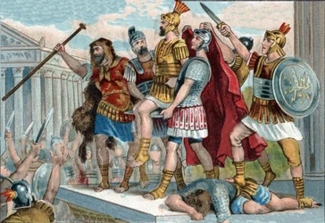 Vespasianus (på latin Titus Flavius Vespasianus) (9-79) utropades till kejsare av sina soldater. Kromolitografi omkring 1890.