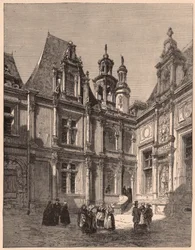 Utsikt från det inre av innergården till Hotel Escoville i Caen 1860, Frankrike
