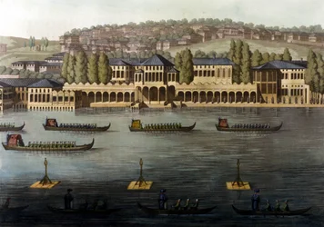 Utsikt över Konstantinopel, en av sultanens bostäder längs Bosporen. 1800-talet.
