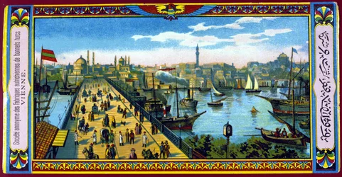 Vy över Galatabron, Konstantinopel Turkiet. Slutet av 1800-talet.