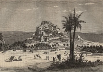 Utsikt över Oued el Golea (El Menia eller El Menea tidigare El Golea) i Algeriet i södra provinsen Oran i slutet av 1800-talet - gravyr