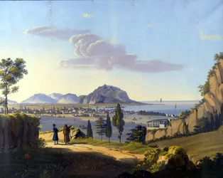 Utsikt över Palermo från eremitaget i klostret Santa Maria del Gesu. Anonym målning från 1800-talet.