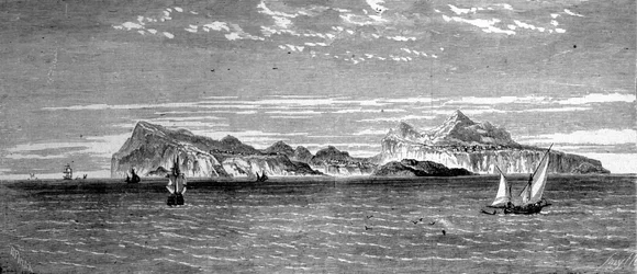 Utsikt över ön Procida utanför Neapel. 1800-talsgravyr.