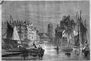 Utsikt över Rotterdam, Nederländerna. Gravyr från 1836.