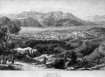 Utsikt över Sparta. 1800-talsgravyr.