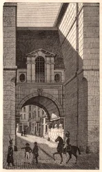 Vy över en renässansbyggnad från Henry II:s period på Nazareth Street i Paris, Frankrike