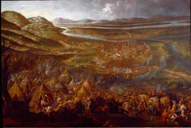 Utsikt över slaget vid Wien den 12/09/1683 på kullen Kahlenberg (målning