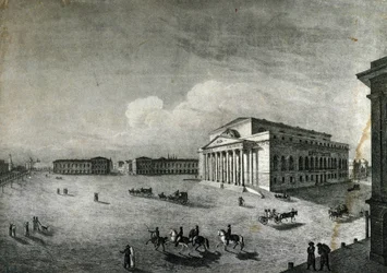 Utsikt över Bolchoi-teatern i Moskva omkring 1840. Ryssland