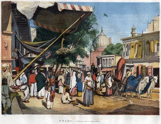 Utsikt över staden New Delhi nära moskén Juma Masjid, Indien 1857 i ""The Illustrated London News"" (28 november 1857).