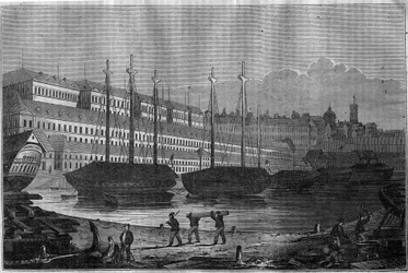 Utsikt över Corderies, Bagne och tornet Saint Louis (Saint-Louis) i Brest. I "" Den pittoreska butiken"" 1835