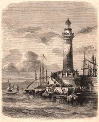 Utsikt över fyren Point of Joliette i Marseille under XIX-talet