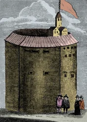 Utsikt över London Globe Theatre vid tiden för William Shakespeare (1564-1612). Gravyr av 1800-talet.