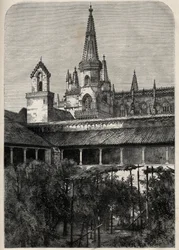 Utsikt över klostret Bathala i Portugal. Gravyr i "The Illustrous Universe"