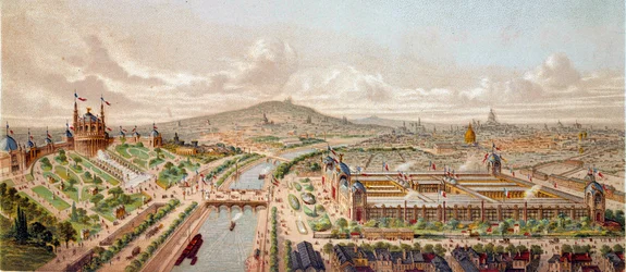 Vy över världsutställningen i Paris 1878 Gravyr av 1800-talets Paris, B.N.