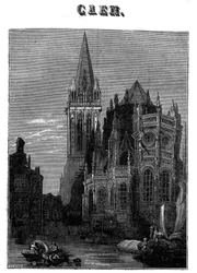Utsikt över staden Caen i Normandie på 1800-talet.