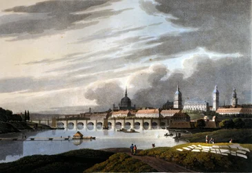 Utsikt över staden Dresden i Tyskland. 1815.