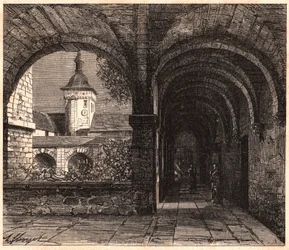 Utsikt över klostret i klostret Solesmes från galleriet, Sarthe, Frankrike