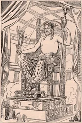 Vy över den gigantiska statyn av Olympian Zeus av Phidias