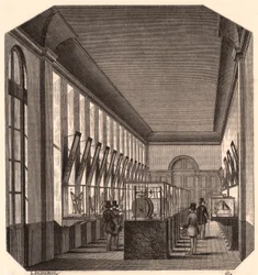 Vy över interiören av Grand Gallery på Royal Conservatory of Arts and crafts, Paris, Frankrike