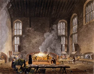 Utsikt över köken i Christ Church, Oxford University. 1850