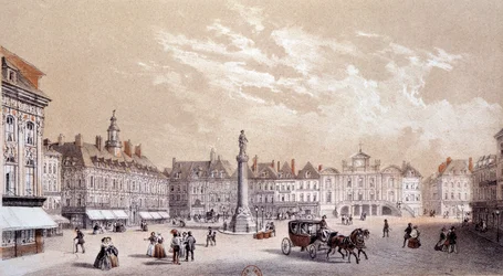 Utsikt över det stora torget i staden Lille. Gravyr av 1800-talets Paris, B.N.
