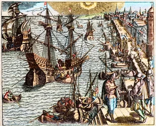 Utsikt över hamnen i Lissabon på 1500-talet -