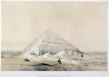 Utsikt över pyramiden i Saqqarah (Sakkarah). Egypten. Illustration av 1800-talets Paris, Frankrikes college