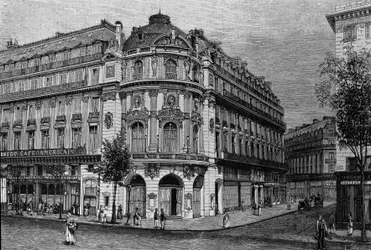 Utsikt över theatre du Vaudeville i Paris.
