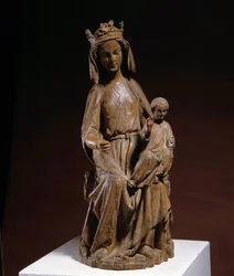 Jungfru och barn Träskulptur från 1300-talet. Musee Vivenel, Compiegne