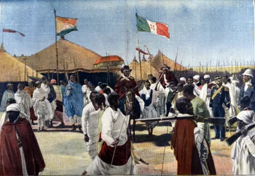 Besök av Menelik II (1844-1913, kung av Etiopien) hos presidenten för den italienska befullmäktigade Ciccodicola