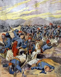 Kriget 1914 - 1918: Afrikanska ryttare i den franska kolonialarmén i Flanderns sanddyner. 1914.