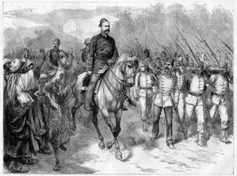 Krig i Egypten - Arabi Pashas sändebud rekryterar soldater bland stammarna för att slåss mot britterna - Arabi Pasha (Orabi Pasha, Ahmed Urabi) (1841-1911) och hans trupper 1882