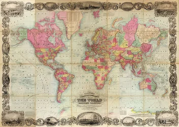 Världskarta i Mercator-projektion. 1854